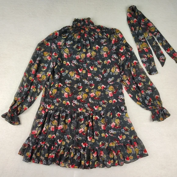 Cinq A Sept Daija Tiered Floral-print Chiffon Mini Dress In Charcoal Size 2 - Picture 2 of 9